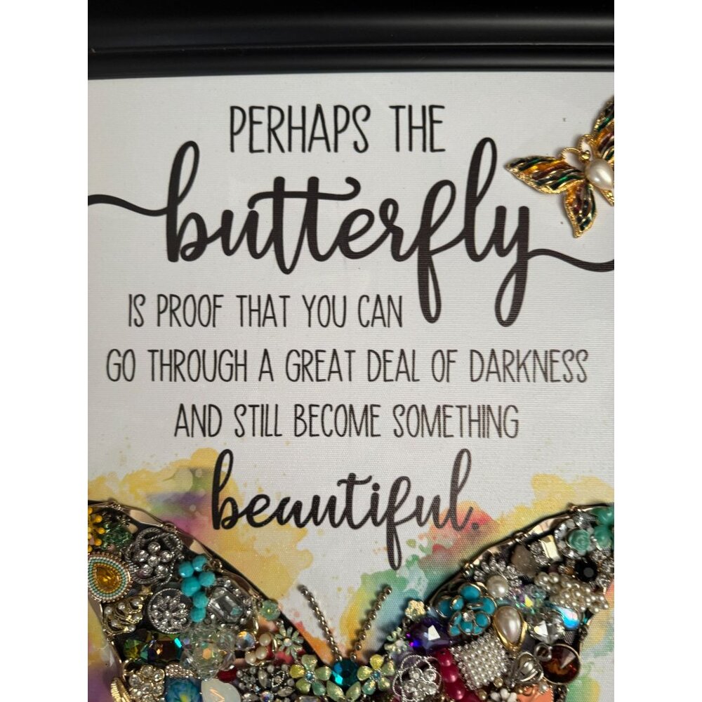 Designs By Betty Signed Butterfly Jewelry Art Quote Framed Collage 14" X 17" - Picture 4 of 12